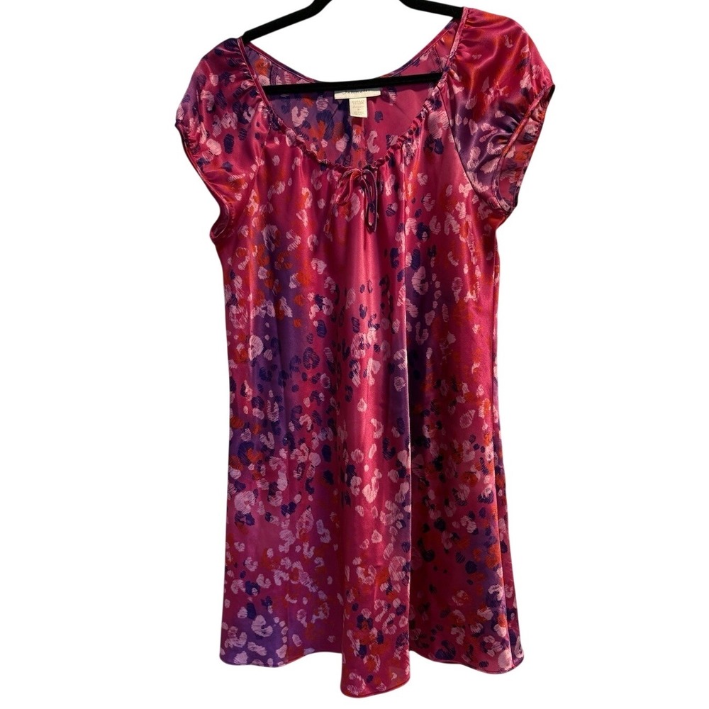 Y2K Cheetah Nightgown Mini Dress Chemise Purple Pink Cap Sleeve Flirty VTG